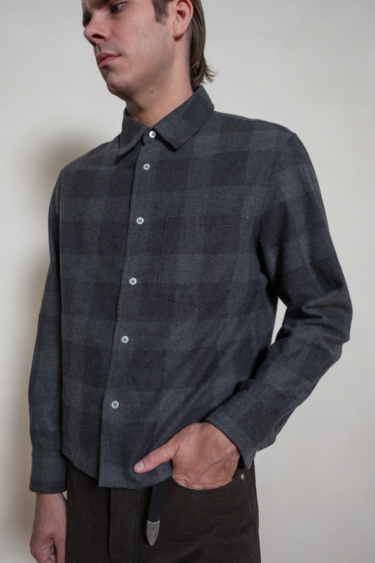 The Khumbu Yak Wool Flannel Charcoal Buffalo Check
